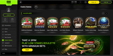 888casino has a great selection of RNG blackjack games, including several exclusive titles